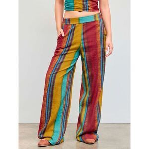 CIDER STRIPED ELASTIC WAIST WIDE LEG TROUSERS SZ M